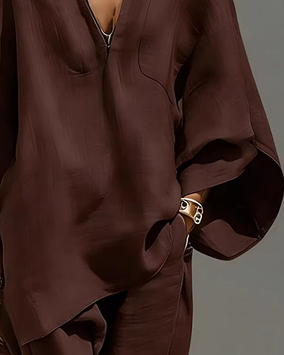Set V-Hals Ontspannen Mouw Casual