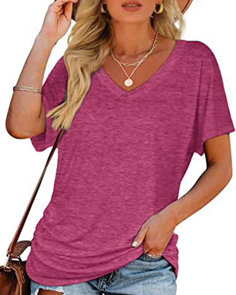 T-Shirt Geplisseerd Effen V-Hals