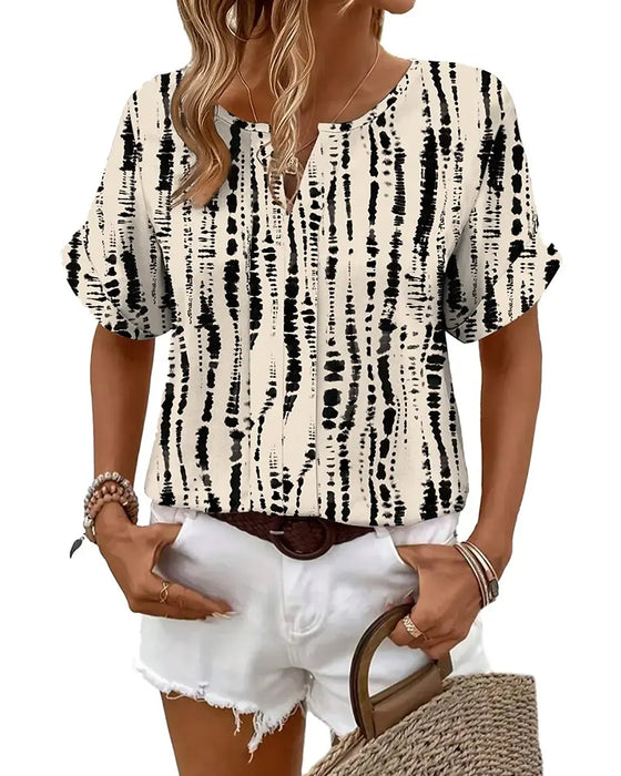 Blouse Tie-Dye Verticaal Strepenpatroon Korte Mouw
