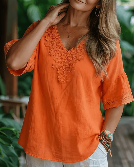 Blouse Kant Hollow Out V-Hals