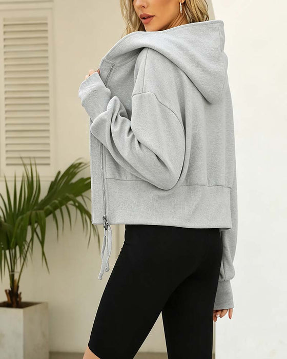 Jas Dubbele Rits Korte Capuchon Sweatshirt