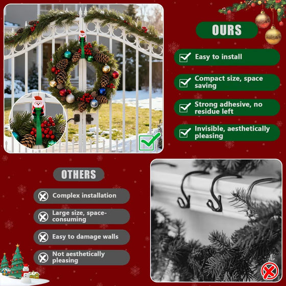 🎄🎅 Kerstman Plakhaakjes (12-Pack) — geen boren, geen spijkers, gewoon pellen, plakken en hangen