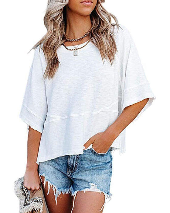 T-Shirt Paneel Effen Kleur Uitlopende Mouw