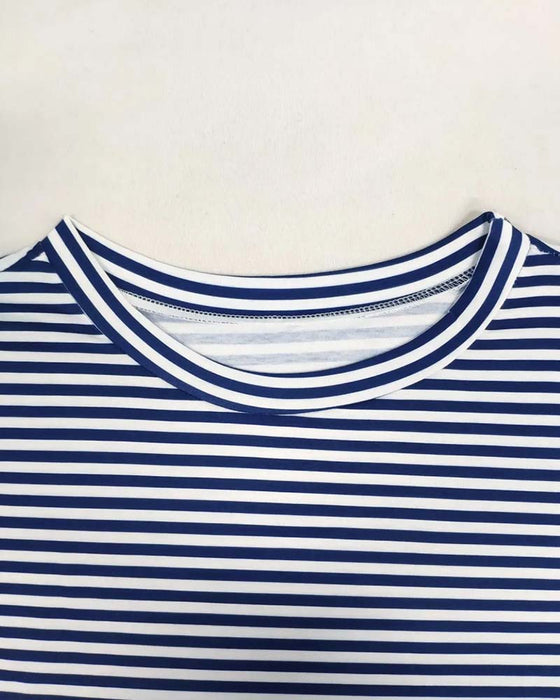 Jurk Ronde Hals Streep Stropdas Taille