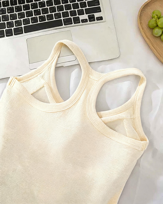 Tanktop Ingebouwde Bh Geribbeld Effen