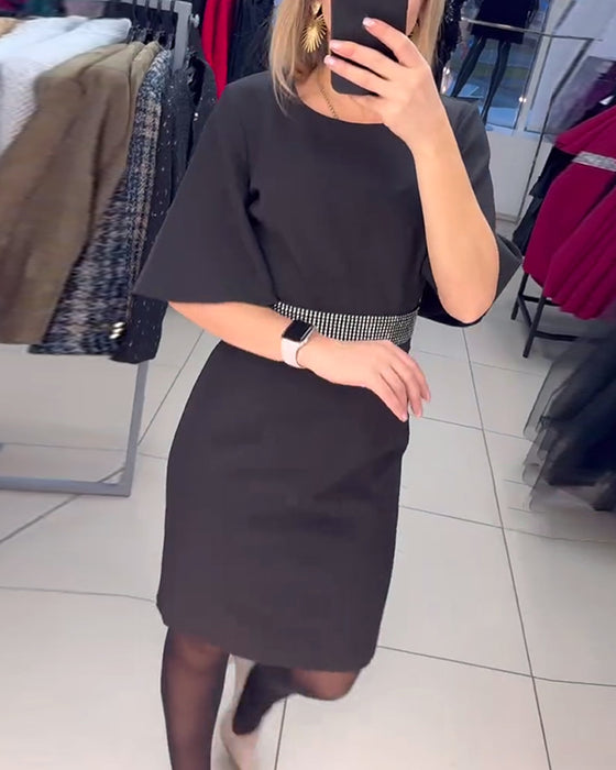 Jurk Ronde Hals Uitzwingend Halve Mouwen Taille