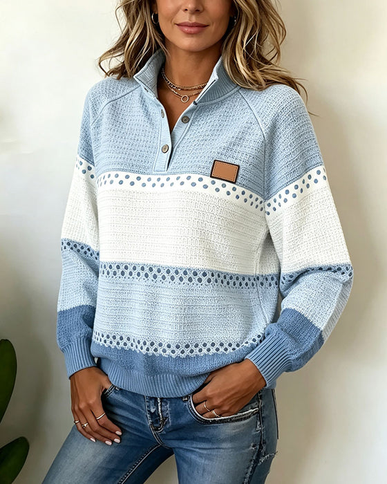 Sweatshirts Staande Kraag Knoop Casual