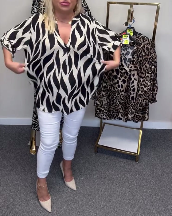 Casual blouse met V-hals en print