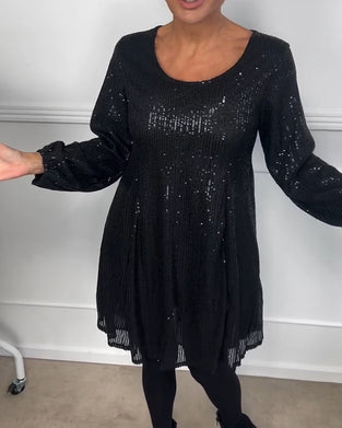 Jurk elegante lantaarnmouw pailletten a-lijn