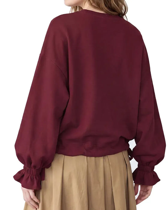 Sweatshirt Ronde-Hals Ruche Strikken Elastisch