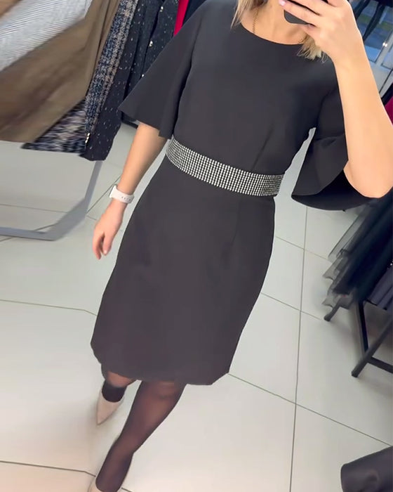 Jurk Ronde Hals Uitzwingend Halve Mouwen Taille