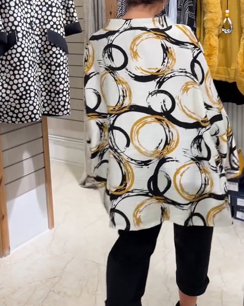 Overhemd Staande Kraag Knoop Uniek Print