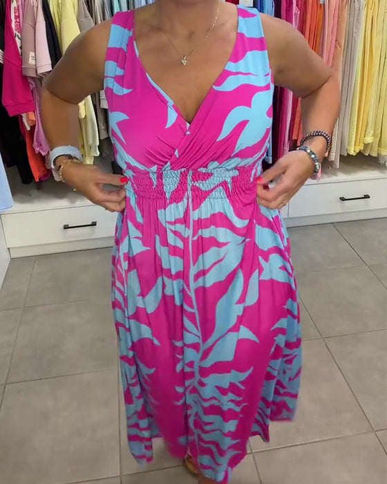 Jurk Mouwloos V-Hals Elastische Taille Cross Over