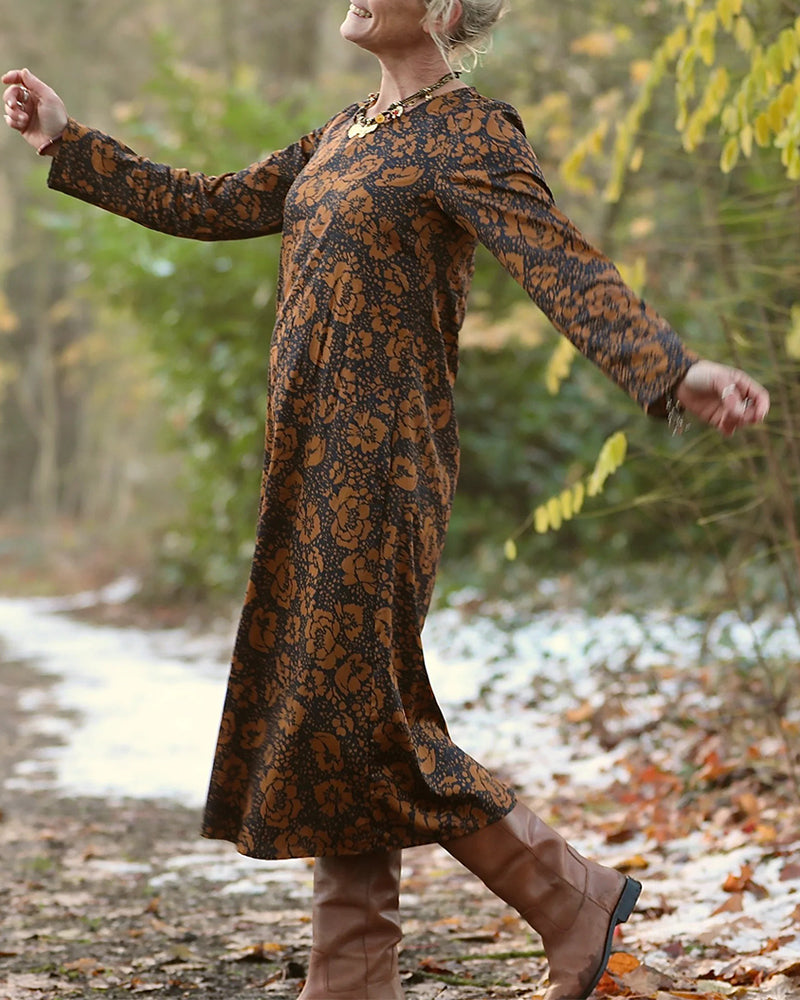 Jurk Bloemenprint Ronde Hals Losvallende Pasvorm