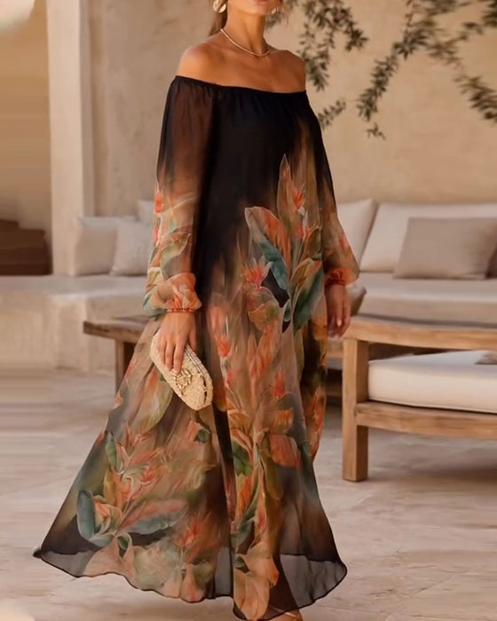 Jurk Met Off-Shoulder Bloemengradatie