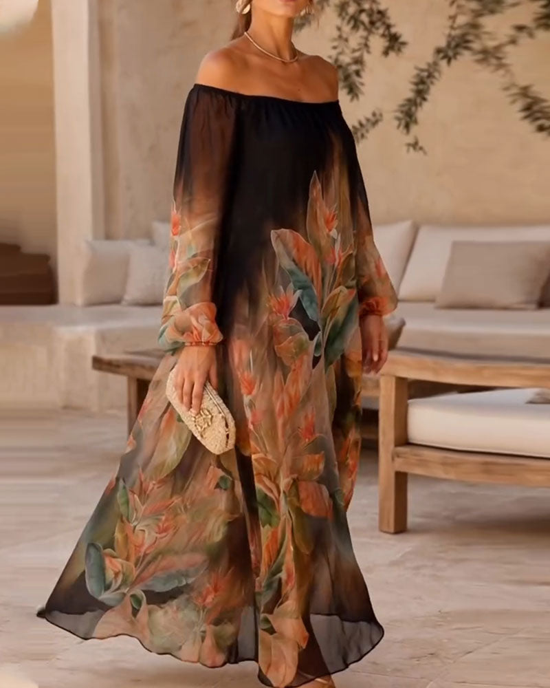 Jurk Met Off-Shoulder Bloemengradatie