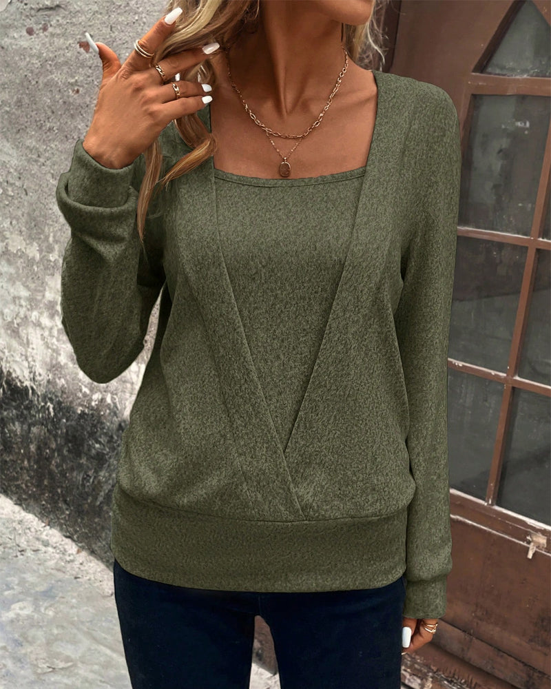 Casual effenkleurige sweatshirt met vierkante hals en lange mouwen