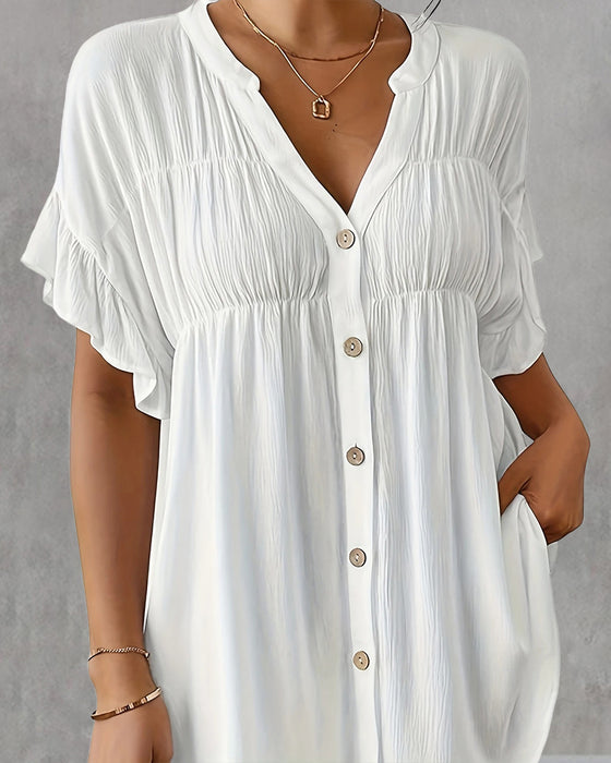 Blouse casual geplooid effen kleur