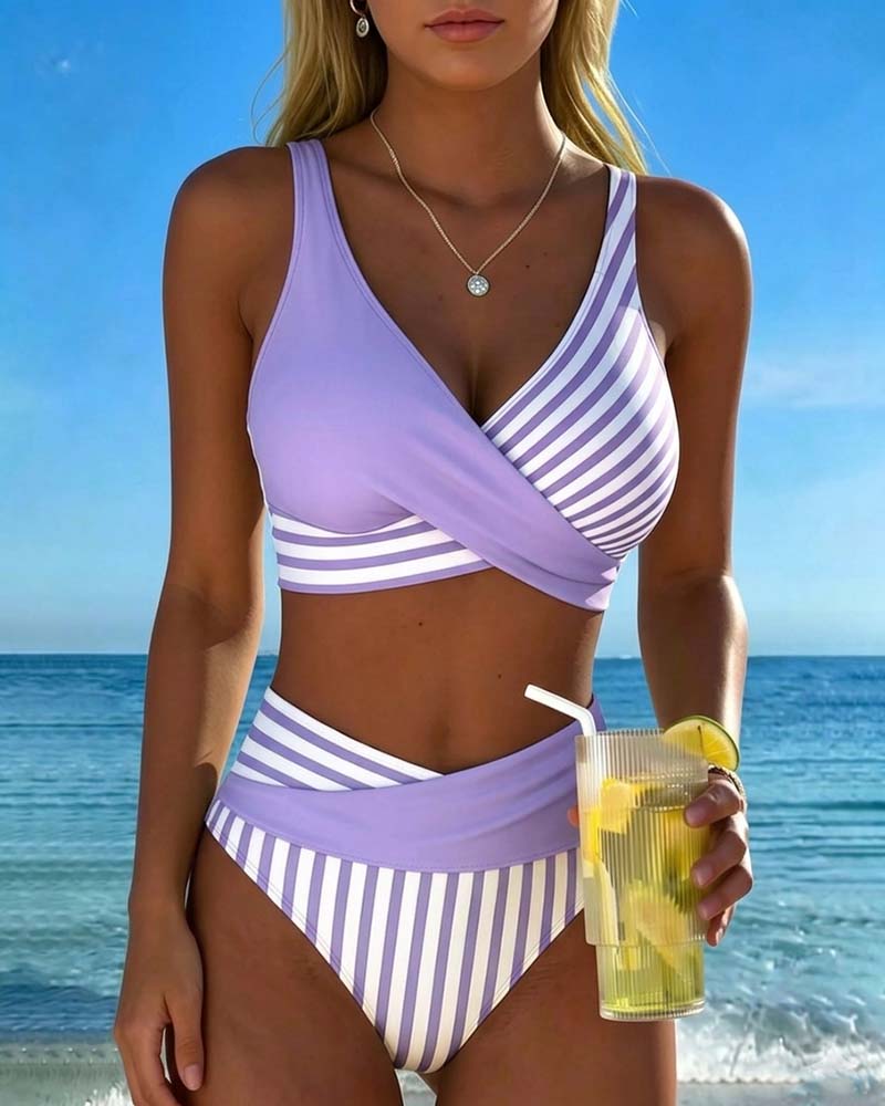 Bikini Gekruiste Strepen Bedrukt