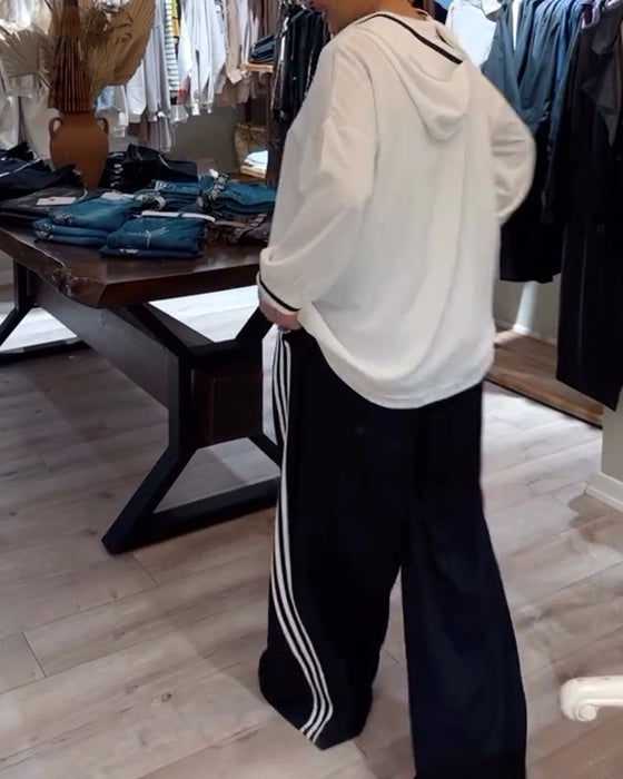 Gestreepte casual tweedelige set met capuchon