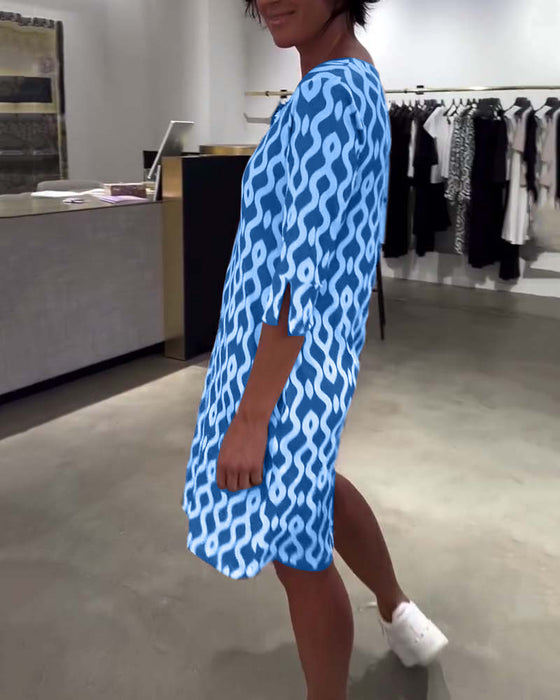 Jurk Staande Kraag Mijlange Geprint