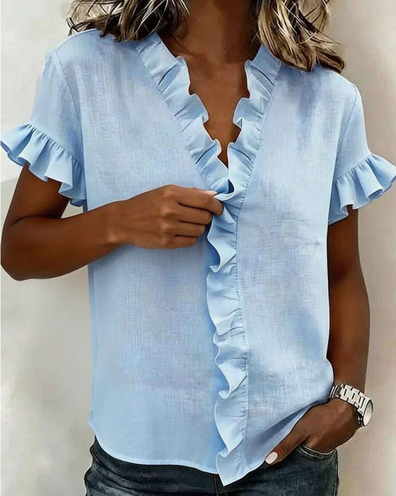 Blouse Verjongend Gerimpeld V-hals