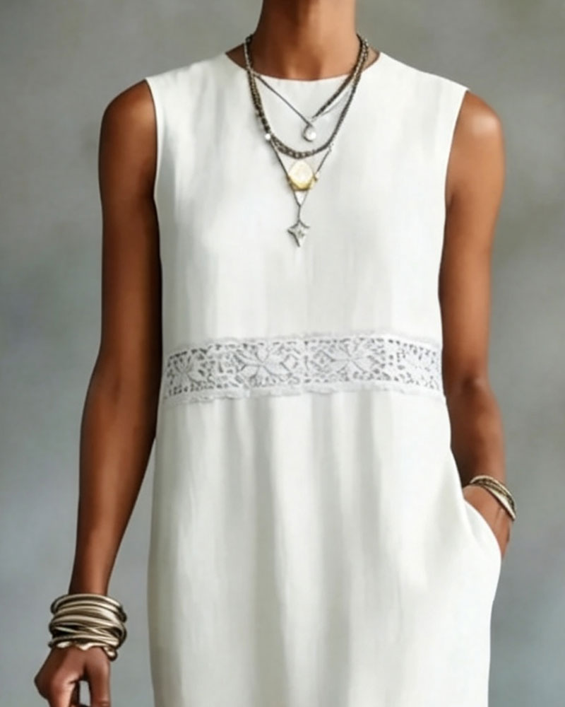 Jurk Mouwloos Kant Patchwork