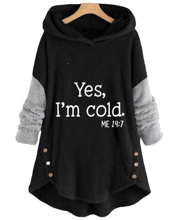 Casual lange mouw hoodie bedrukt tuniek top