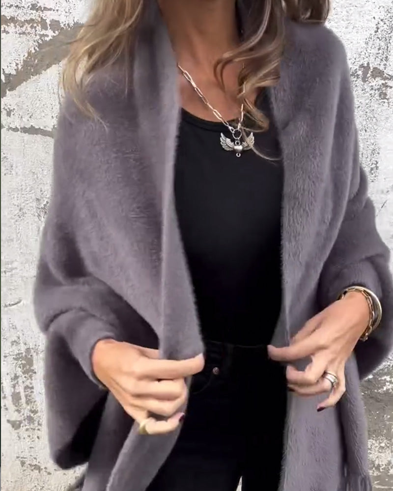 Casual cardigan met effen kleur en franjes