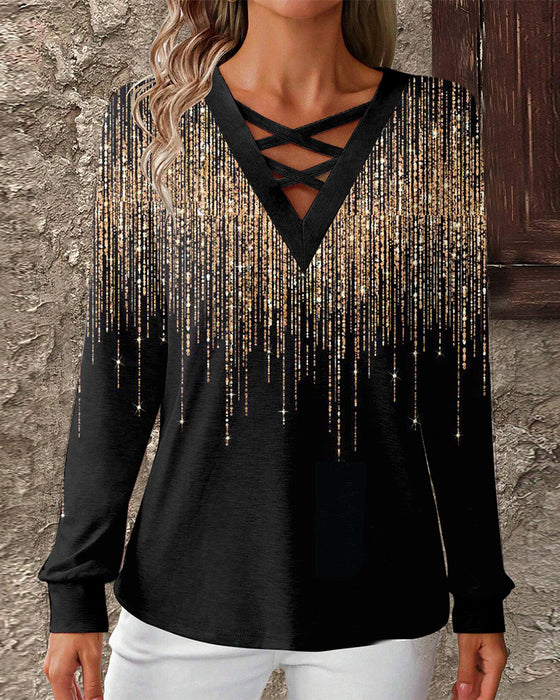 Top V-Hals Bedrukt Slim-Fit