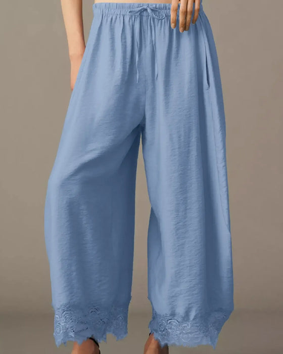 Broek Elastische Taille Kant-Paneel Casual