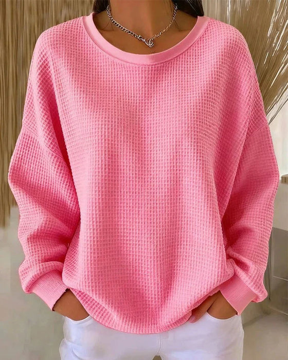 Sweatshirt Effen Wafeltextuur Pullover