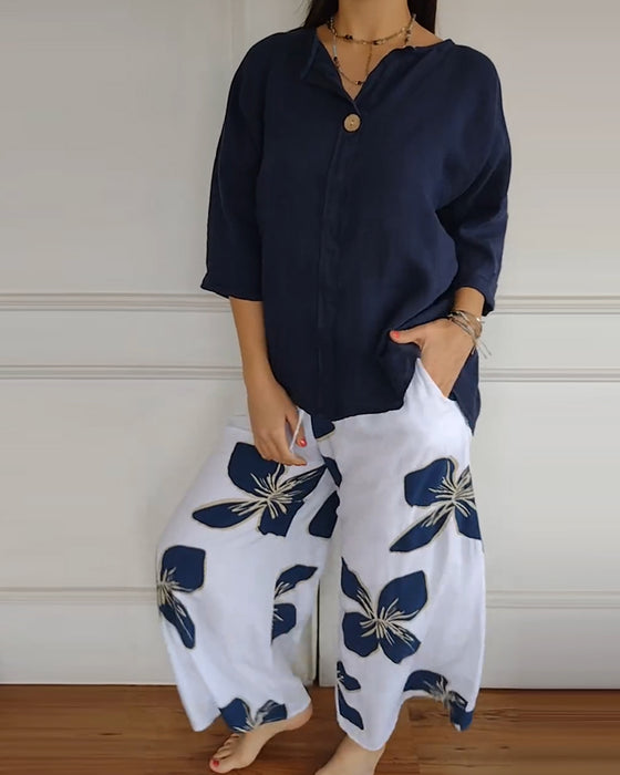 Set Ronde Hals Casual Gedrukte Broek