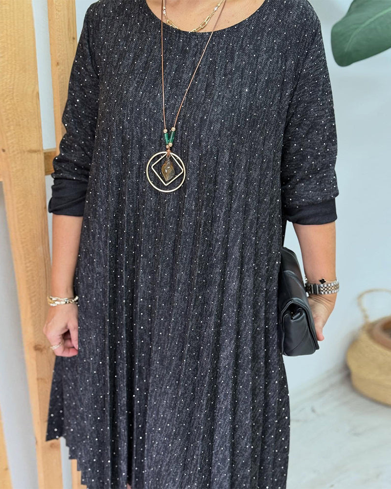 Jurk Ronde Hals Glinsterend Geplooid Mode