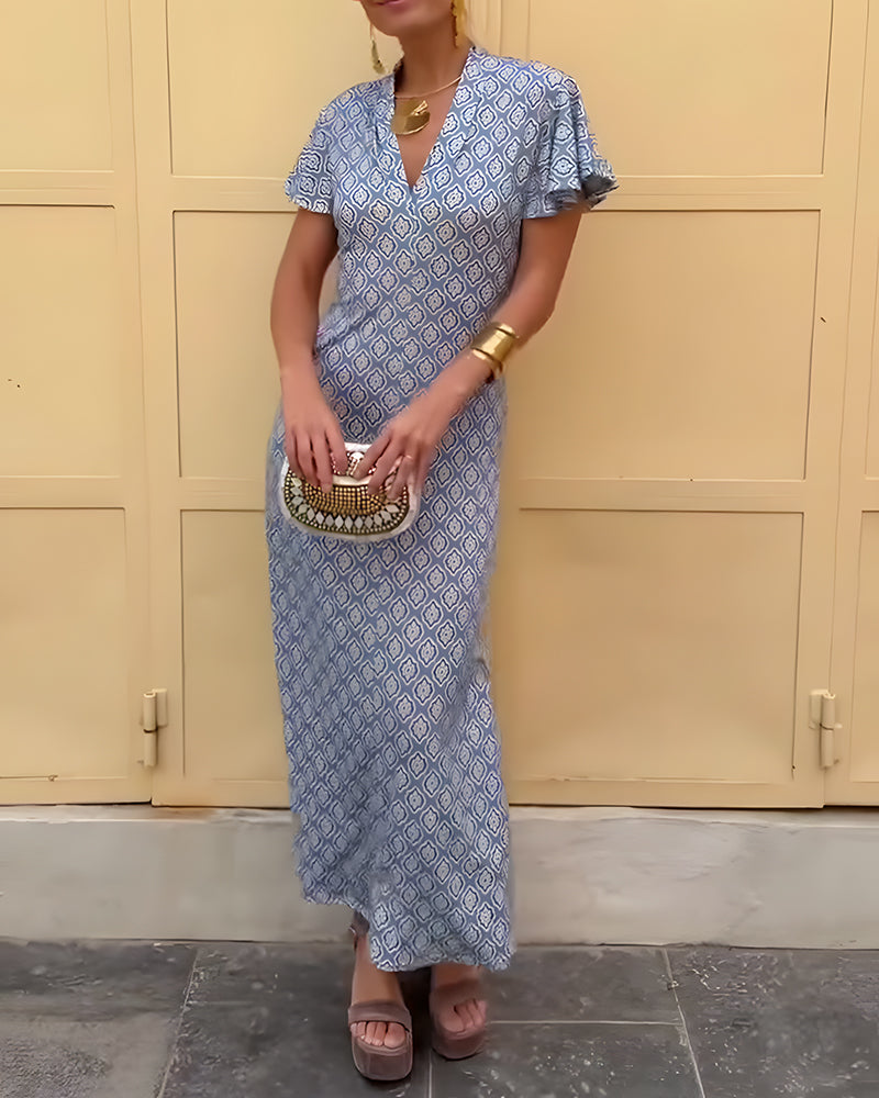 Jurk V-Hals Ruffle Luipaard Patchwork