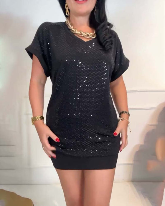 Blouse V-hals Pailletten Elegant