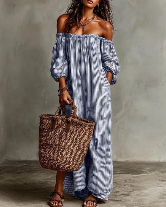 Jurk Los Off-Shoulder Gestreept
