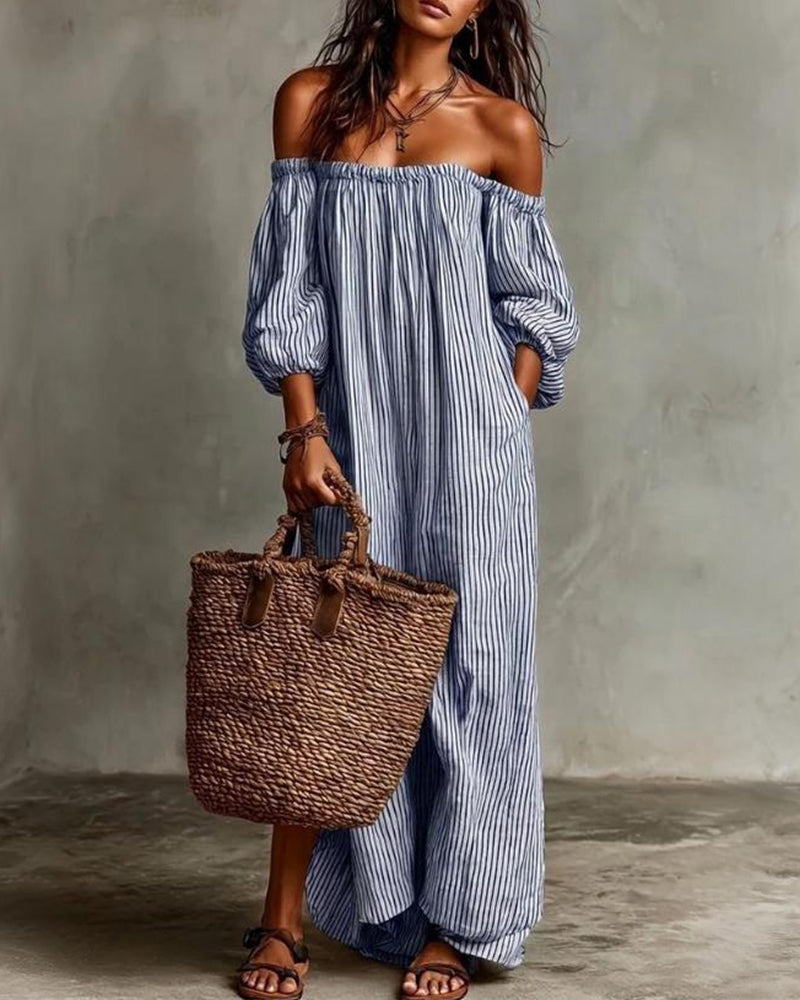 Jurk Los Off-Shoulder Gestreept