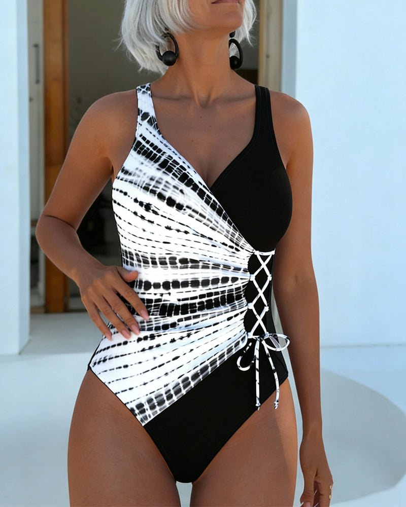 Eendelig Badpak Kleurblok Gestippeld