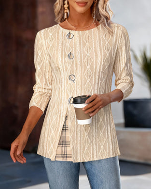 Top Van Geruit Patchwork Met Ronde Hals