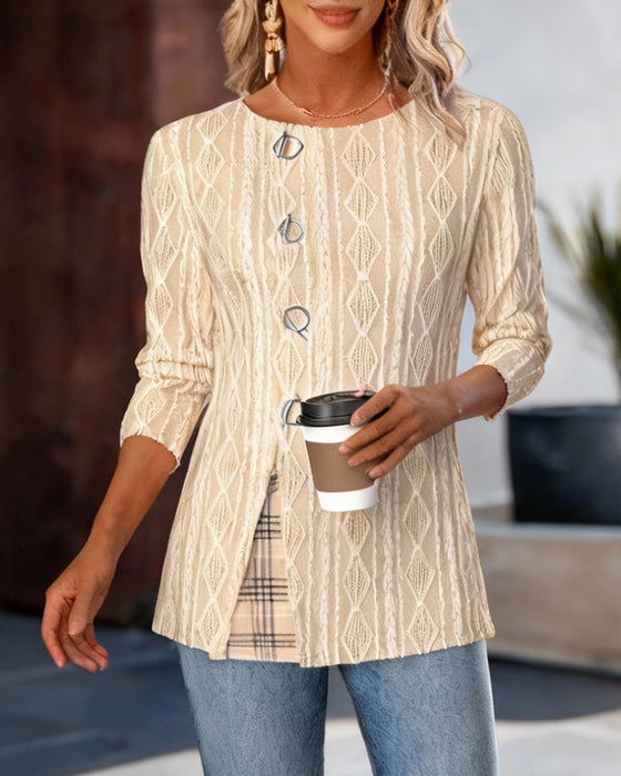 Top Van Geruit Patchwork Met Ronde Hals