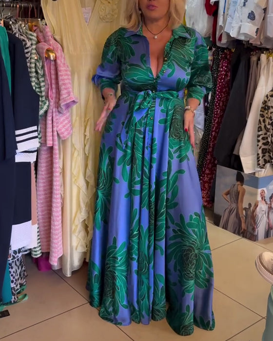 Jurk Lange Mouw V-Hals Taille Swing