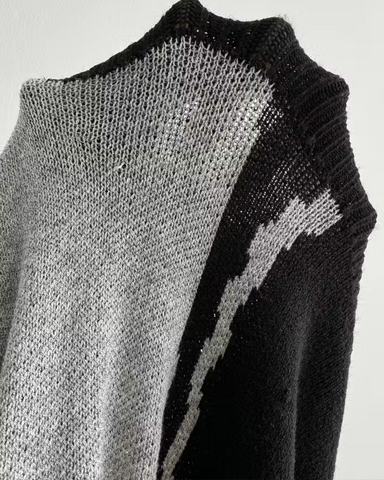 Pullover Kleurblok Groot Bloemen Jacquard Rond Hals