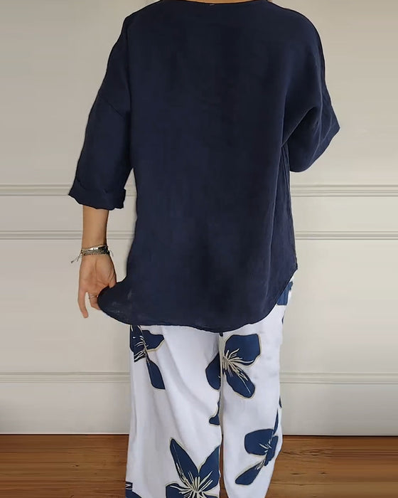 Set Ronde Hals Casual Gedrukte Broek