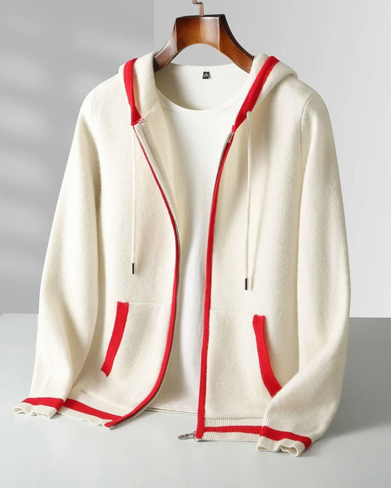 Cardigan Met Capuchon Volledige Rits Contrast Trui
