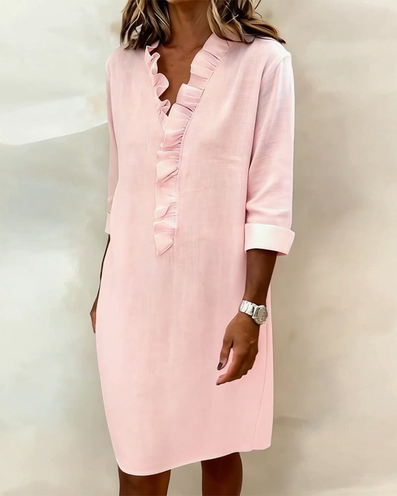 Jurk Gerimpelde V-Hals Effen Kleur