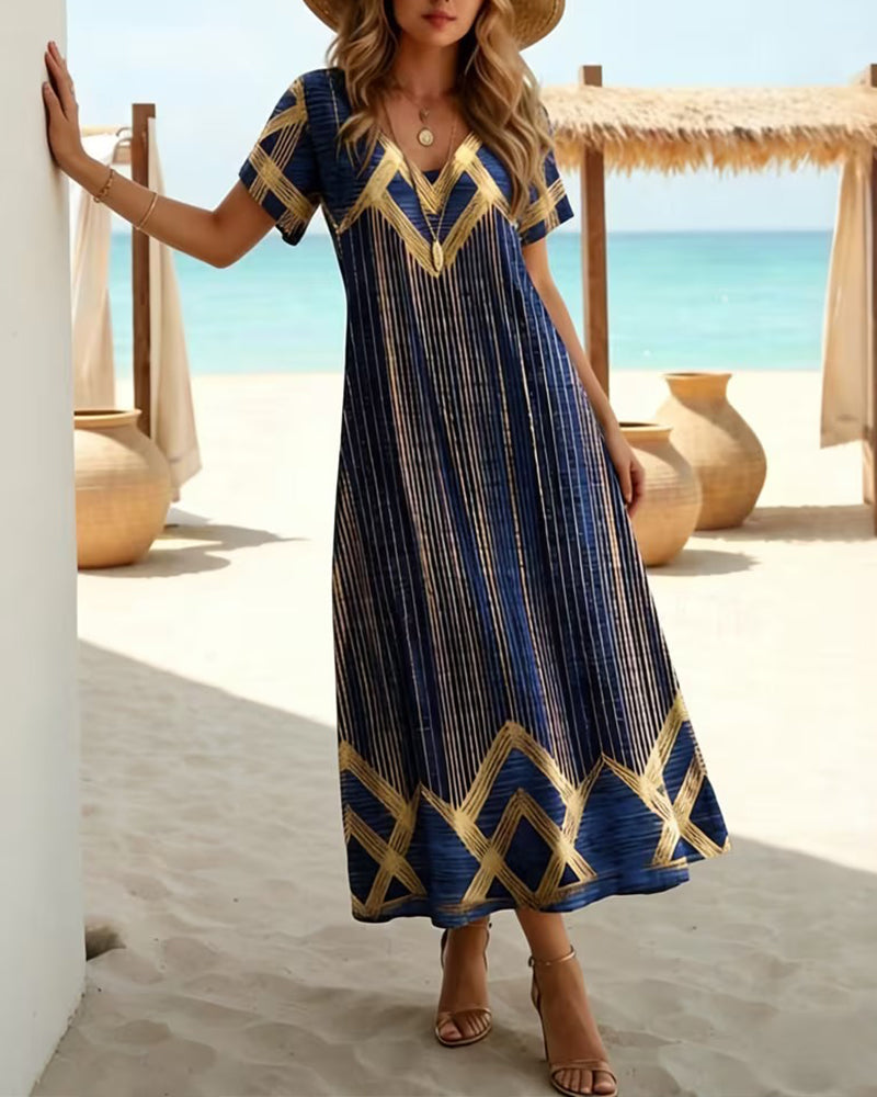 Jurk V-hals Geprint Vakantie Maxi