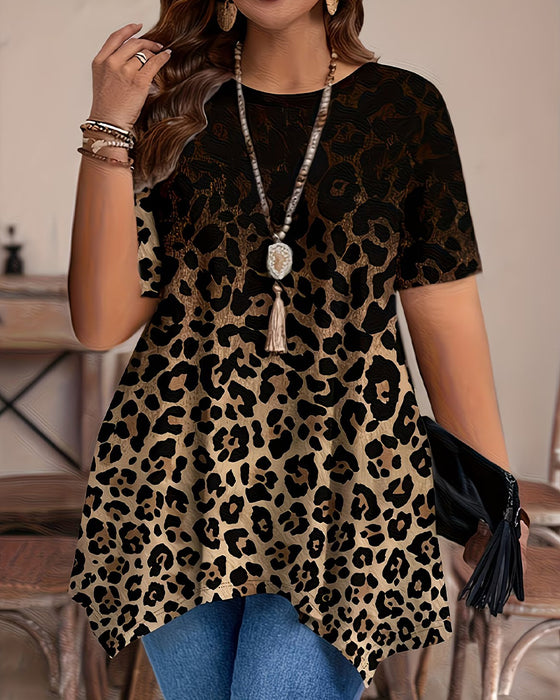 T-Shirt Verloop Luipaard Print Asymmetrisch