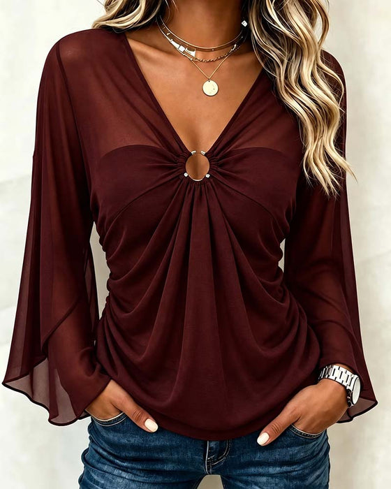 Blouse V-Hals Metalen Ring Twist