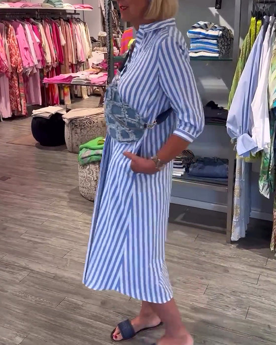 Jurk met reversknopen en strepenprint